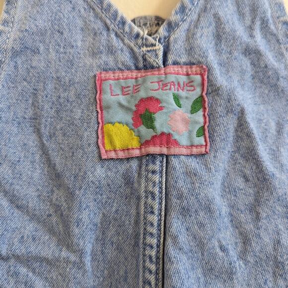 Vtg Lee Overalls Baby Girls Sz 18m 90s Blue Denim Classic Staple Light Wash - Picture 5 of 6